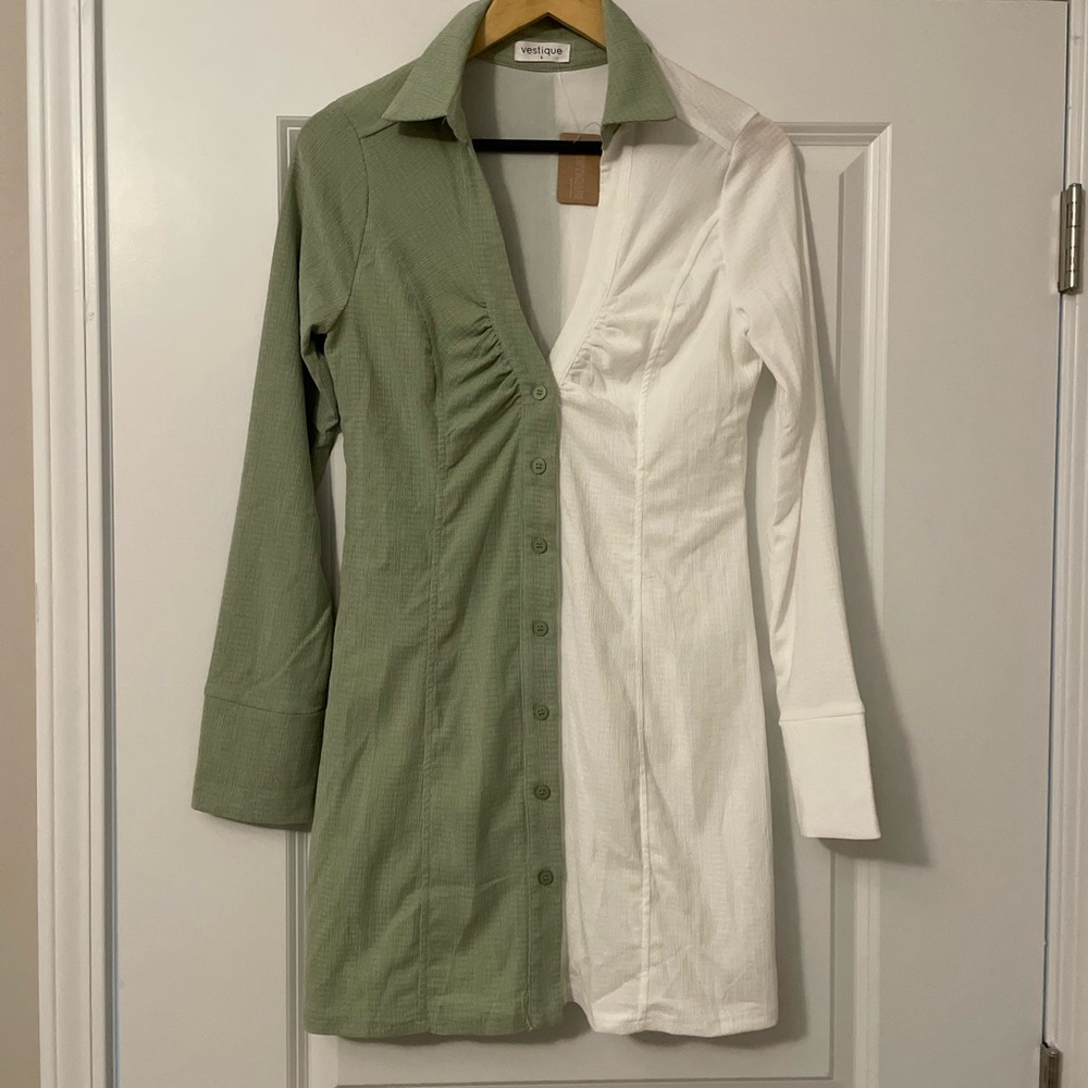 NWT Vestique Sharapova Two-Tone Gren and White Mini Dress - Picture 6 of 14